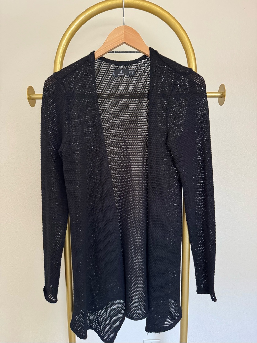 Volcom black open-knit open front cardigan sweater long sleeve womens Sz S